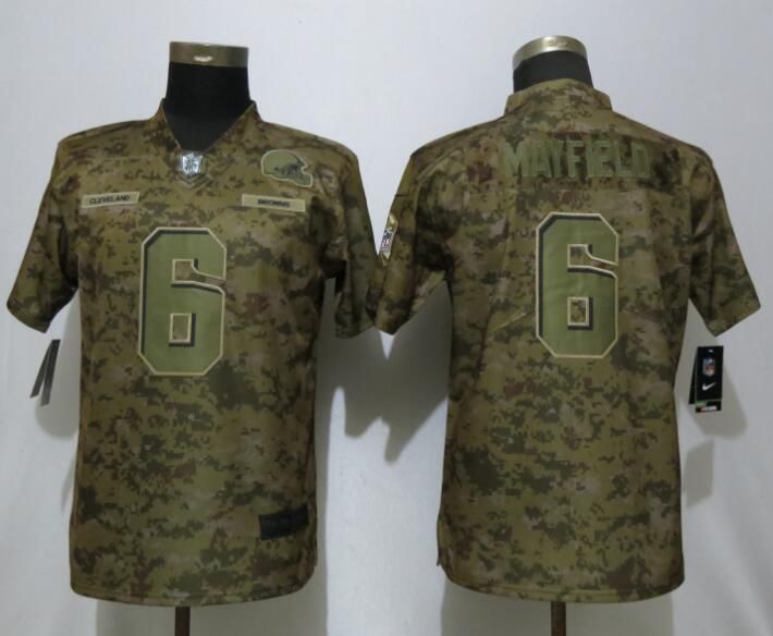 Women Cleveland Browns #6 Mayfield Nike Camo Salute to Service Limited NFL Jerseys->women nfl jersey->Women Jersey